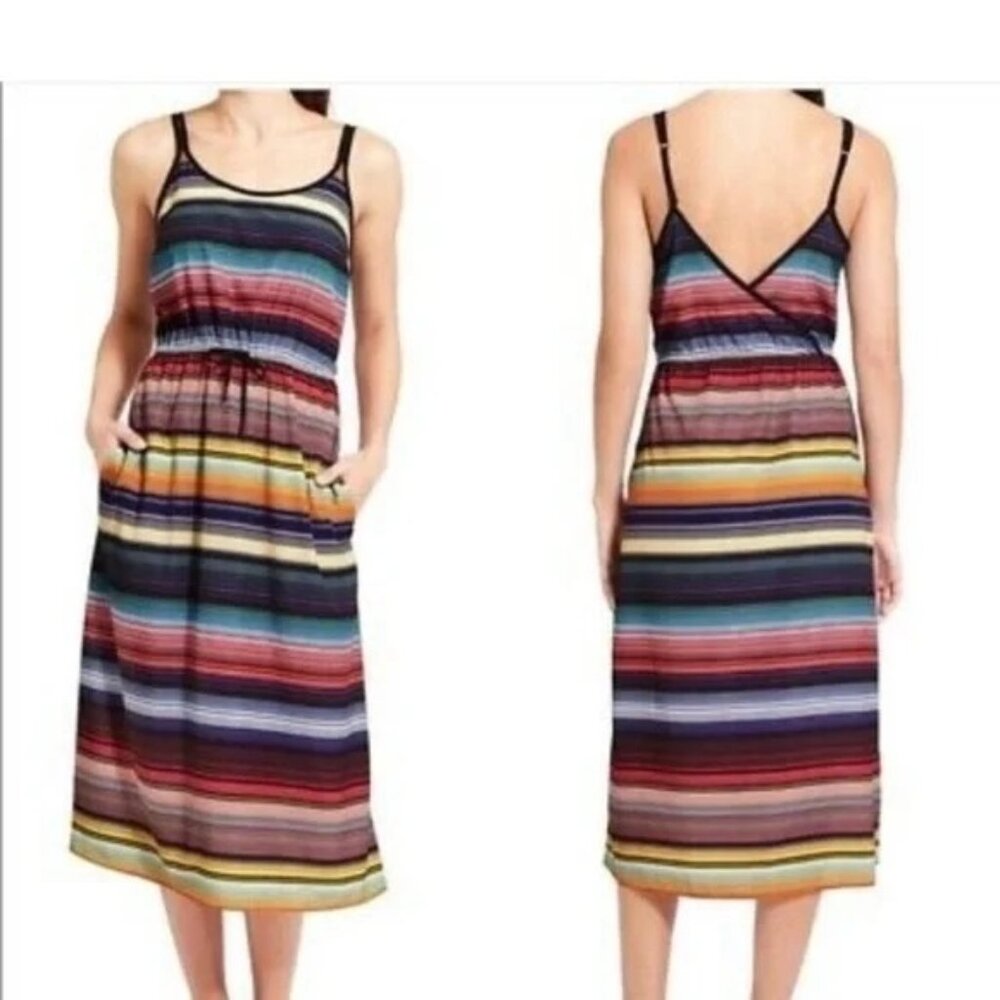 Athleta S Rainbow Stripe Maxi Dress Summer HAVANA SERAPE Cruise Vacation